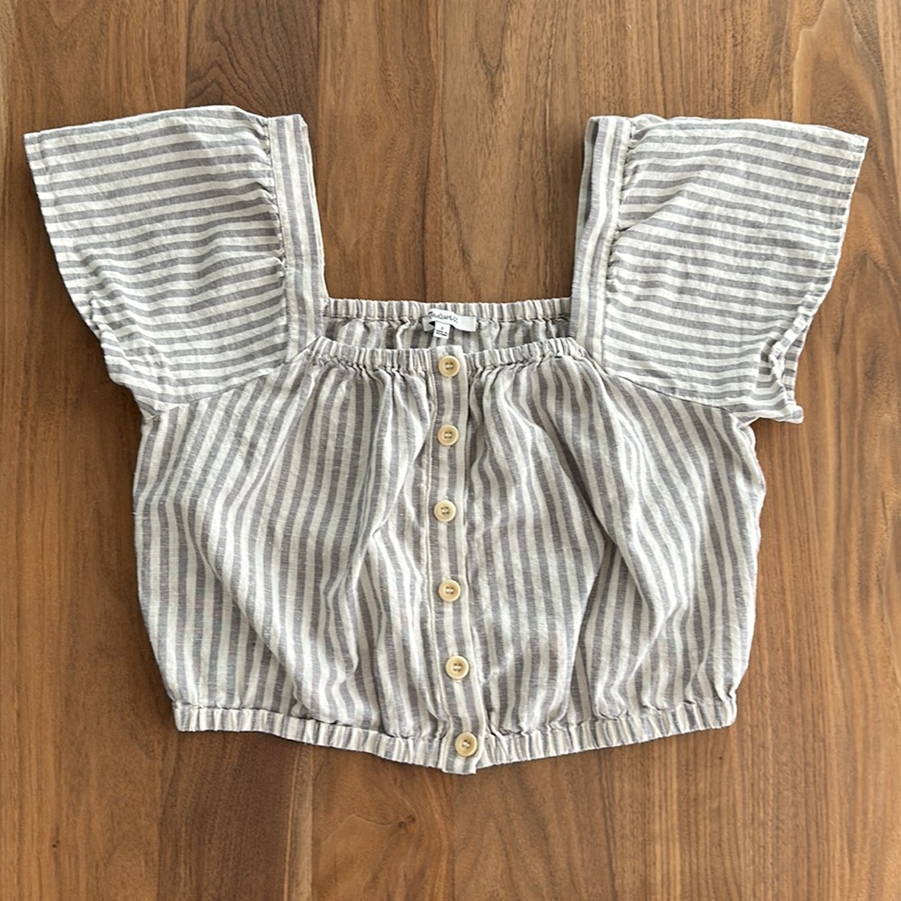 Madewell Flutter-Sleeve Button-Front Crop Top In … - image 4
